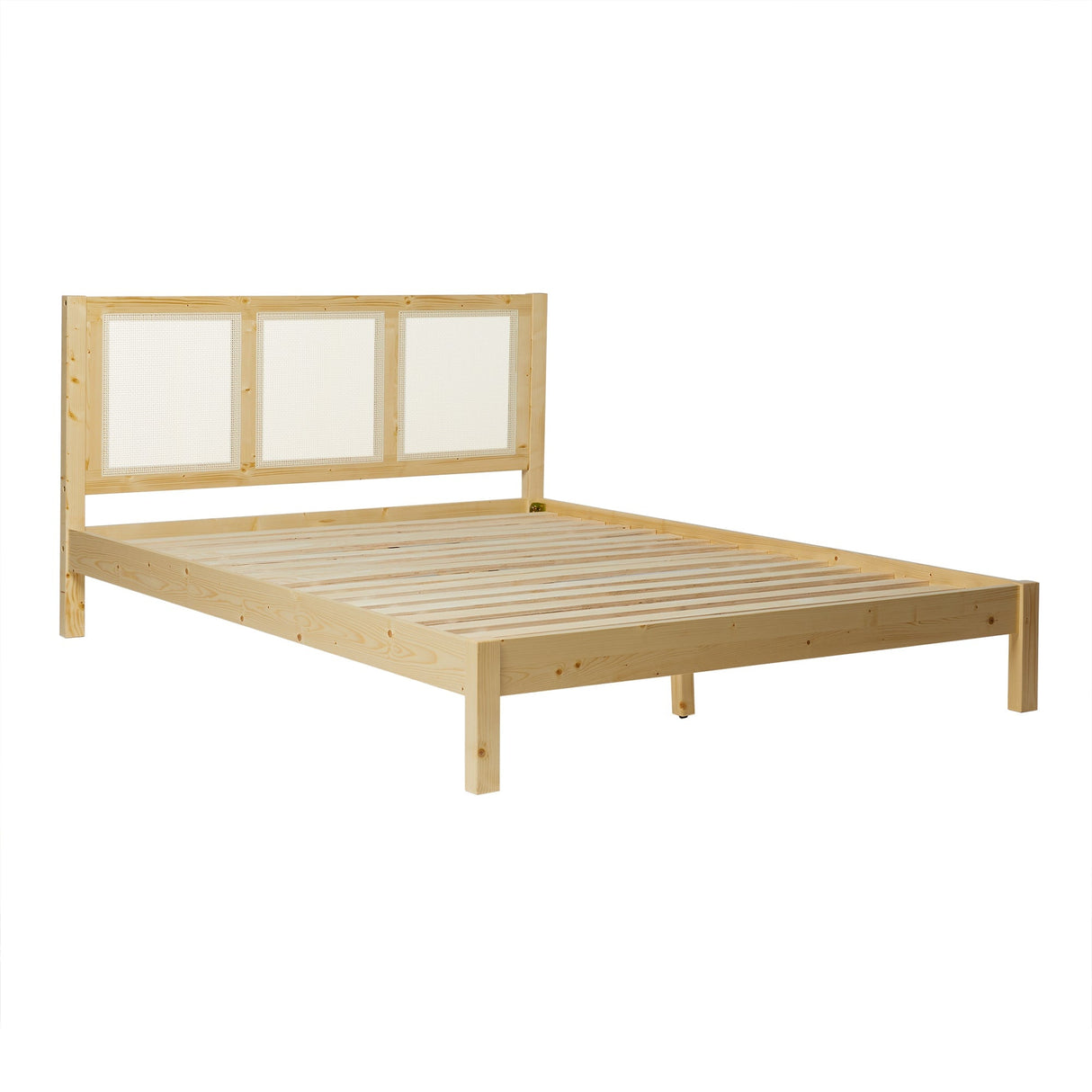 Yasmina Solid Wood Rattan Paneled Platform Bed (Queen or King)-Bedroom-Parc Decor