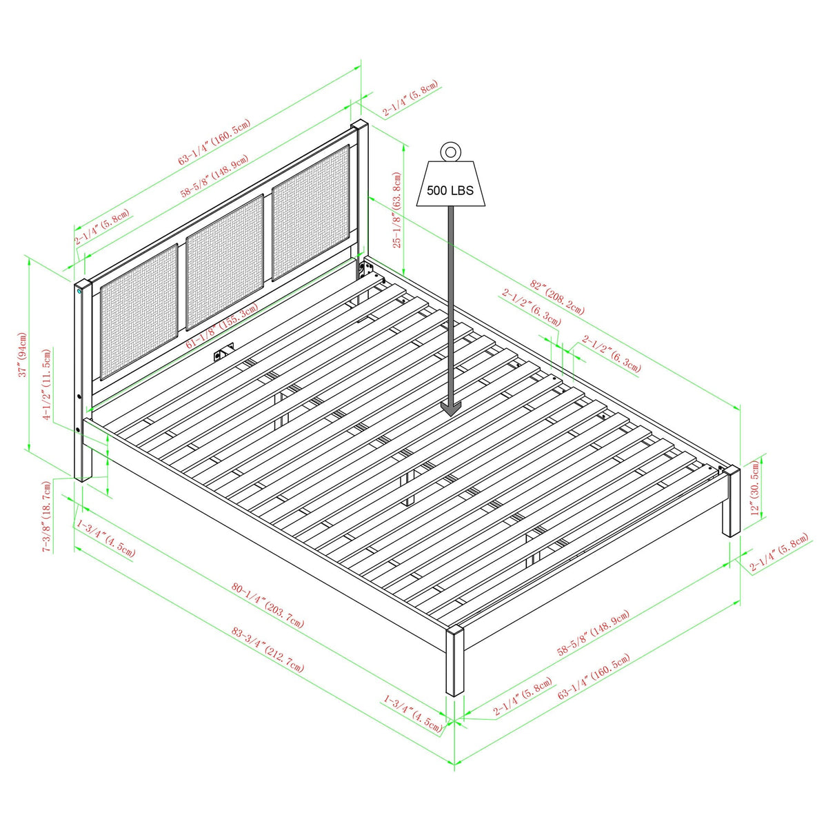 Yasmina Solid Wood Rattan Paneled Platform Bed (Queen or King)-Bedroom-Parc Decor