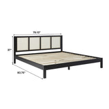 Yasmina Solid Wood Rattan Paneled Platform Bed (Queen or King)-Bedroom-Parc Decor