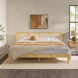 Yasmina Solid Wood Rattan Paneled Platform Bed (Queen or King)-Bedroom-Parc Decor
