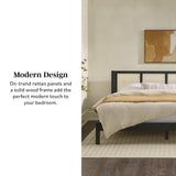 Yasmina Solid Wood Rattan Paneled Platform Bed (Queen or King)-Bedroom-Parc Decor