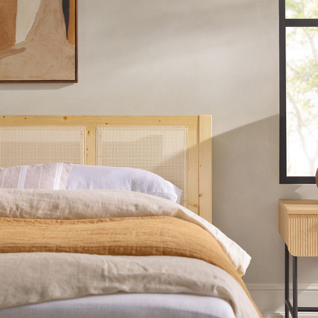 Yasmina Solid Wood Rattan Paneled Platform Bed (Queen or King)-Bedroom-Parc Decor