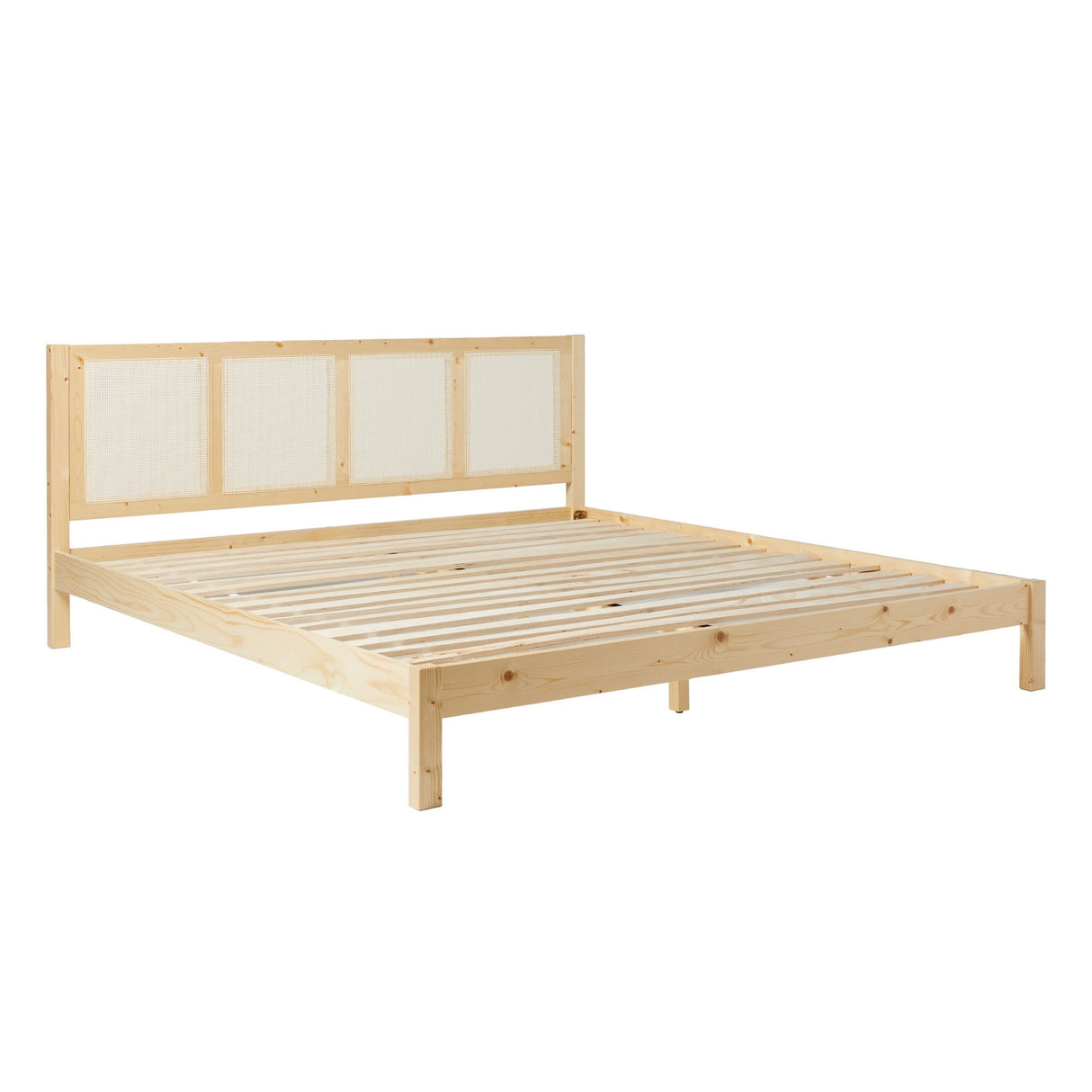 Yasmina Solid Wood Rattan Paneled Platform Bed (Queen or King)-Bedroom-Parc Decor