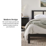 Yasmina Solid Wood Rattan Paneled Platform Bed (Queen or King)-Bedroom-Parc Decor