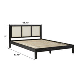Yasmina Solid Wood Rattan Paneled Platform Bed (Queen or King)-Bedroom-Parc Decor