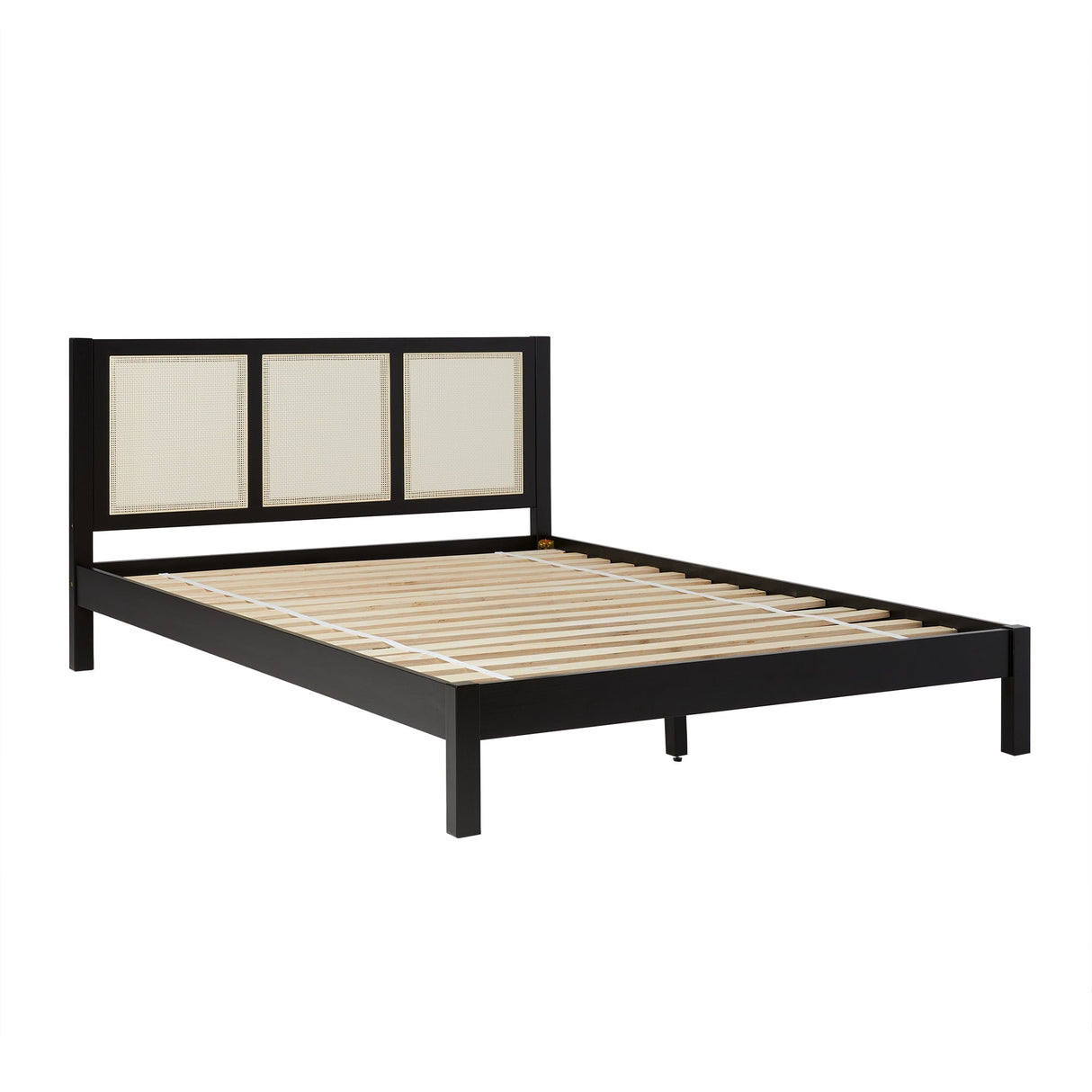 Yasmina Solid Wood Rattan Paneled Platform Bed (Queen or King)-Bedroom-Parc Decor
