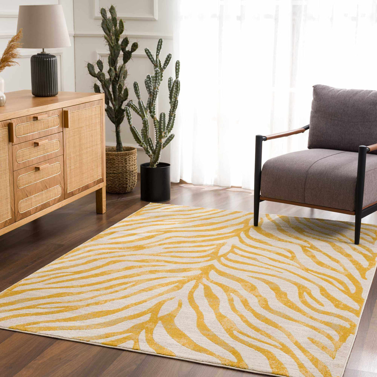 Yellow Terra Zebra Print Area Rug - Clearance-Rugs-Parc Decor