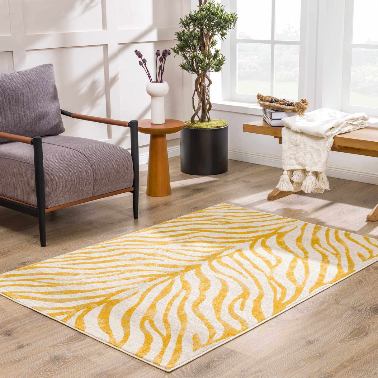 Yellow Terra Zebra Print Area Rug - Clearance-Rugs-Parc Decor