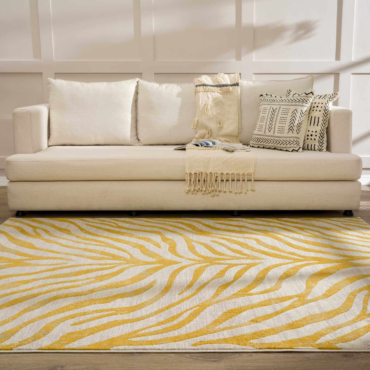 Yellow Terra Zebra Print Area Rug - Clearance-Rugs-Parc Decor