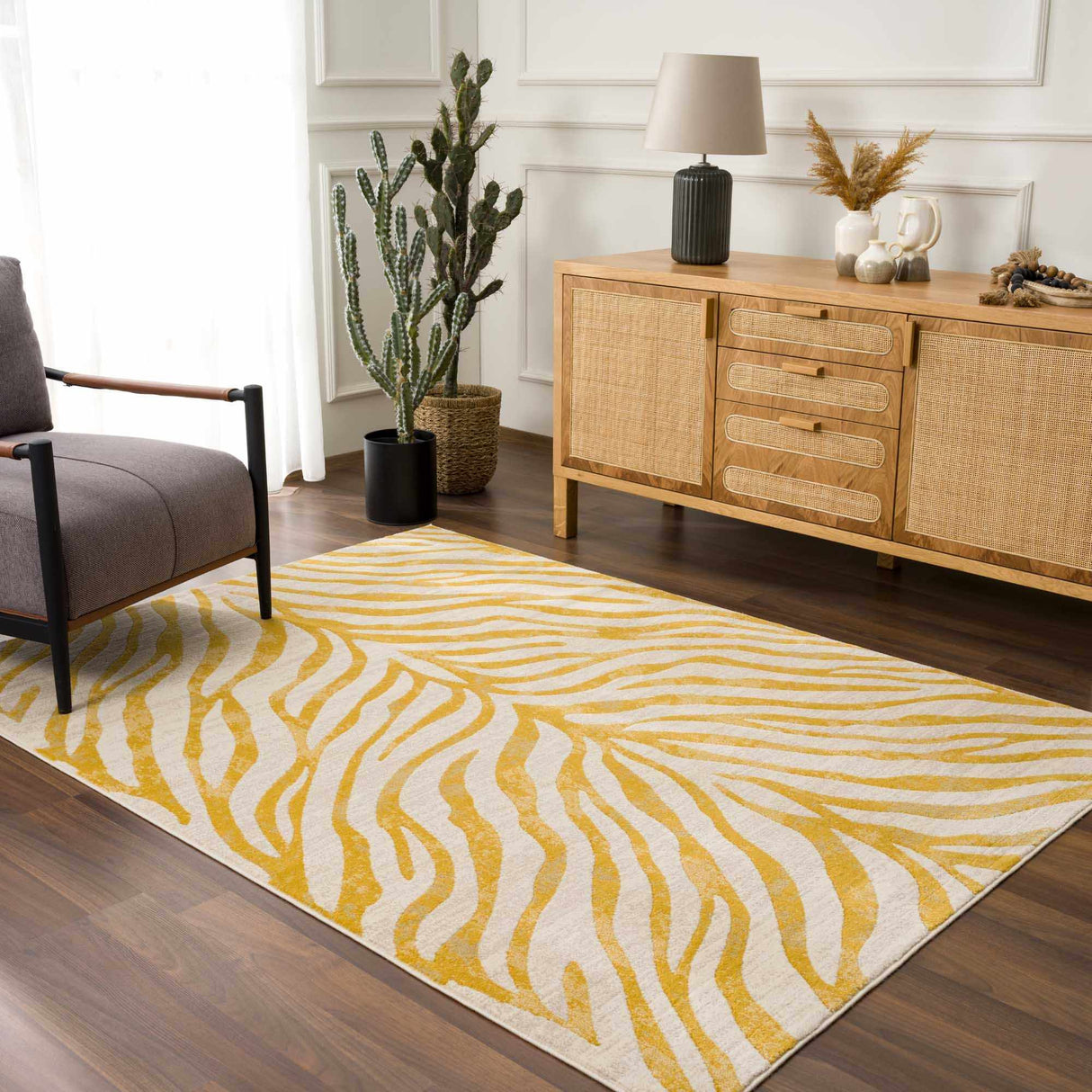 Yellow Terra Zebra Print Area Rug - Clearance-Rugs-Parc Decor