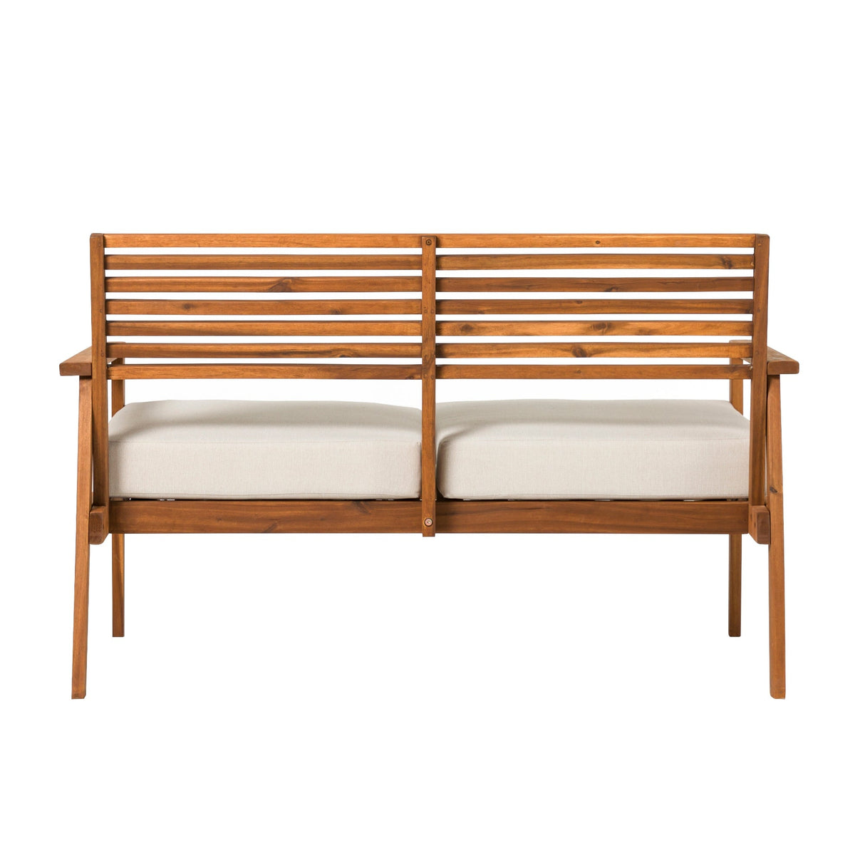 Zander Mid-Century Modern Acacia Outdoor Slat-Back Loveseat-Outdoor-Parc Decor