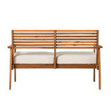 Zander Mid-Century Modern Acacia Outdoor Slat-Back Loveseat-Outdoor-Parc Decor