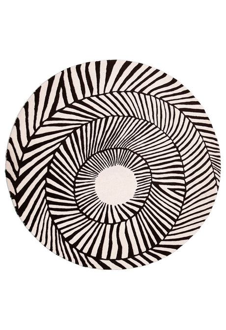 Zebra Orbit Black Hand Tufted 6x6 Wool Area Rug