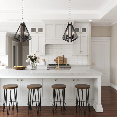 Zenith 4-Light Black & Wood Dimmable Island Pendant Light