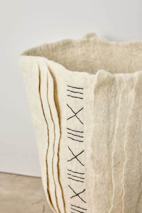 Zulu Hand-Felted Ivory Wool Floor Vase