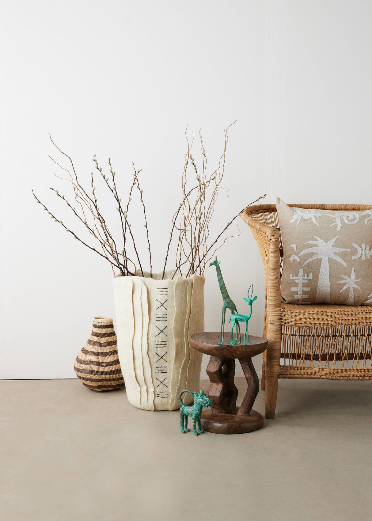 Zulu Hand-Felted Ivory Wool Floor Vase-Baskets & Vessels-Parc Decor