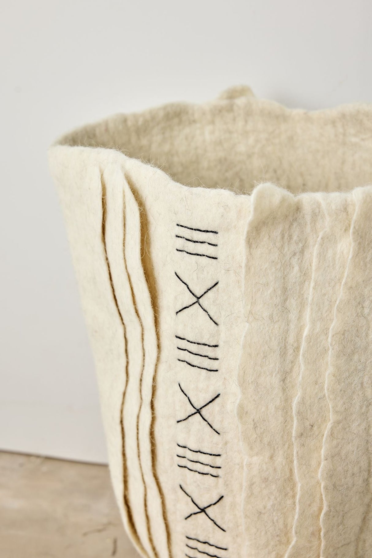 Zulu Hand-Felted Ivory Wool Floor Vase-Baskets & Vessels-Parc Decor