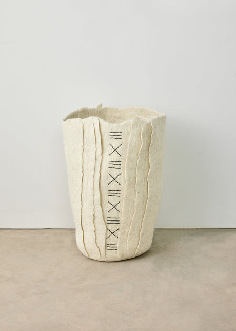 Zulu Hand-Felted Ivory Wool Floor Vase-Baskets & Vessels-Parc Decor